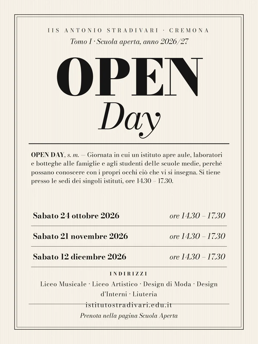 Poster Open Day 2026 in stile Illuminismo